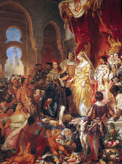 The Reception of Christopher Columbus by Ferdinand II of Aragon and Isabella of Castille by Eugene Deveria